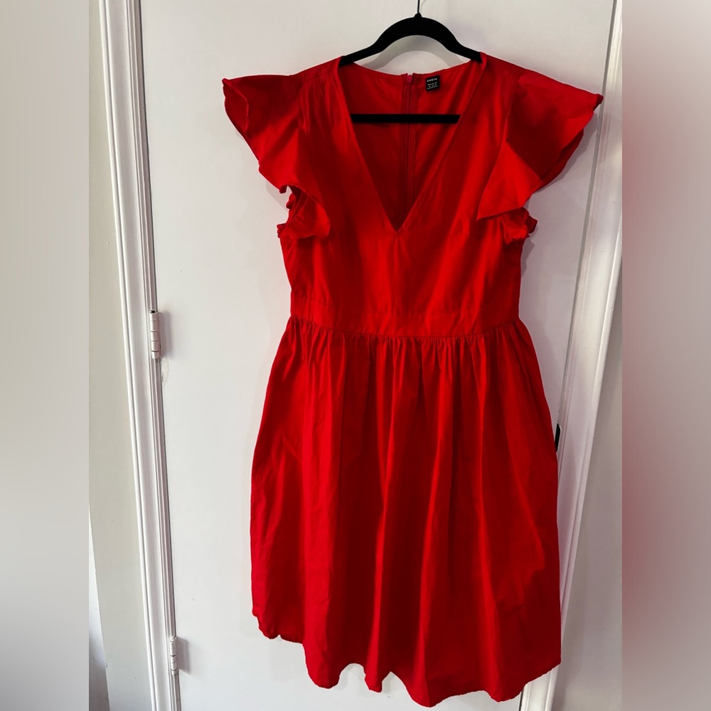 Red tea length cotton dress